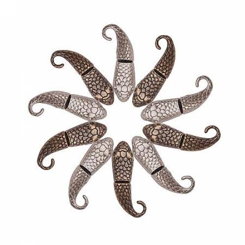 PandaHall Elite 12 Sets Antique Silver & Antique Bronze Alloy Snake Head Hook Clasp End Cap Hook Jewelry Clasp for Leather Cord Bracelet Making