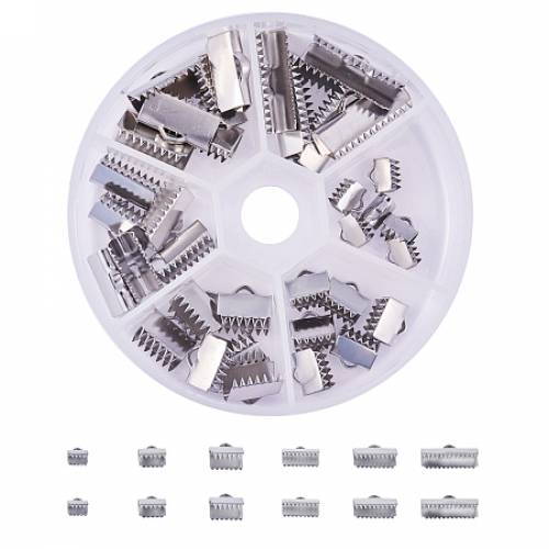 PandaHall Elite 36 Pcs 304 Stainless Steel Ribbon Bracelet Bookmark Pinch Crimp Clamp End Findings Cord Ends Fasteners Clasp Leather Crimp Ends 6...