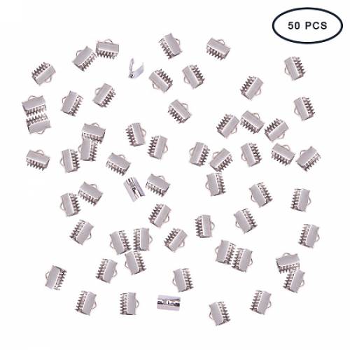 PandaHall Elite 50 Pcs 304 Stainless Steel Ribbon Bracelet Bookmark Pinch Crimp Clamp End Findings Cord Ends Fasteners Clasp Leather Crimp Ends...