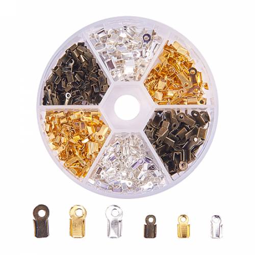 PandaHall Elite About 1760 Pcs Iron Fold Over Cord Ends Terminators End Tips for Leather 3-4mm for Jewelry Making 4 Colors