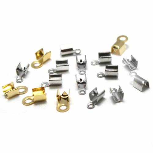 Stainless Steel Crimps End Tip Caps Connectors Accessories Ribbon End Crimps Cove Clasps Cord End Caps for DIY Jewelry Making