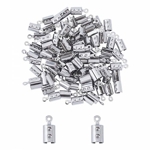 Unicraftale 304 Stainless Steel Column Cord Ends - Stainless Steel Color - Fit For 1mm Rhinestone; 125x5x5mm - Hole: 1mm