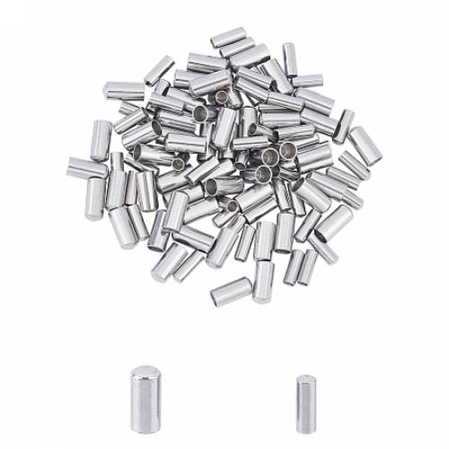 Unicraftale 304 Stainless Steel Cord Ends - End Caps - Column - Stainless Steel Color - 7~8x25~35mm - Inner Diameter: 2~3mm - 100pcs/box