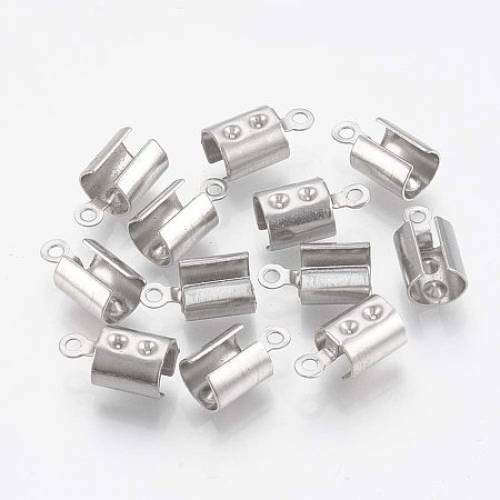 UNICRAFTALE 50pcs Stainless Steel Folding Crimp Ends Silver Tone Clasp Tips End Clamp Components for Jewelry Making 10x4x4mm - Hole 12mm