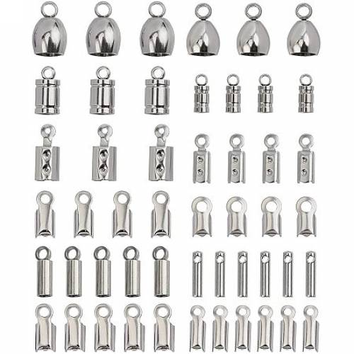 Unicraftale Stainless Steel Cord Ends - End Caps and Folding Crimp End - Stainless Steel Color - 6pcs/style - 12styles/box