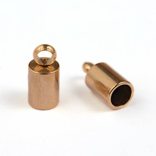 Vacuum Plating 304 Stainless Steel Cord Ends - End Caps - Column - Golden - 8x4mm - Hole: 2mm; Inner Diameter: 3mm