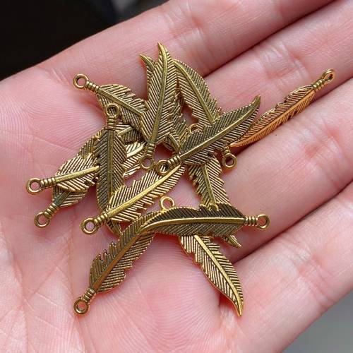 20pcs/lot Screw Feather Charms Pendants Aesthetics Accessories - Antiqued gold Tone For Diy Handmade Jewelry Makeing Crafts
