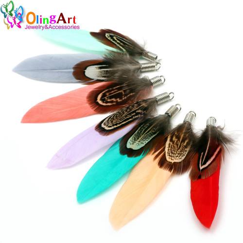 OlingArt Colorful Natural Feathers Tassel 10pcs 7cm Women Earrings Bracelet Necklace DIY Jewelry Making Keychain Pendants NEW