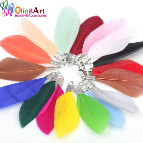 OlingArt Natural Feathers 10pcs Colorful Feathers 35MM Women Choker Necklace Jewelry Making Straps KeyChain Pendants Charms