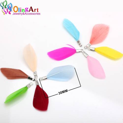 OlingArt Natural feathers 10pcs colorful Feathers 3cm women choker necklace Jewelry Making Straps Keychain Pendants charms