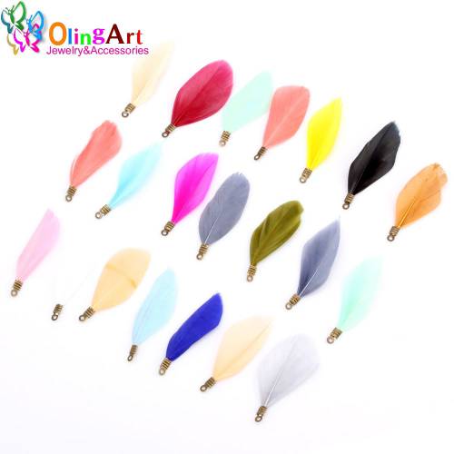 OlingArt Natural Feathers Multicolor 35MM 10pcs/Lot Bronze Metal Clips DIY Necklace Earring Jewelry Making Straps Pendants