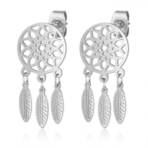 Women Trendy Dreamcatcher Earrings Stainless Steel Cute Feather Tassels Flower Stud Earrings Birthday Gifts Earrings Jewelry