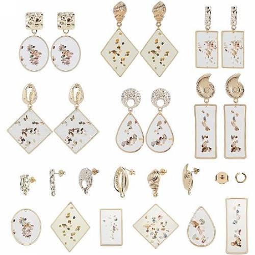 SUNNYCLUE DIY Earring Making Kits - with Alloy Stud Earring Findings - Epoxy Resin Pendants - Mixed Shapes - Golden