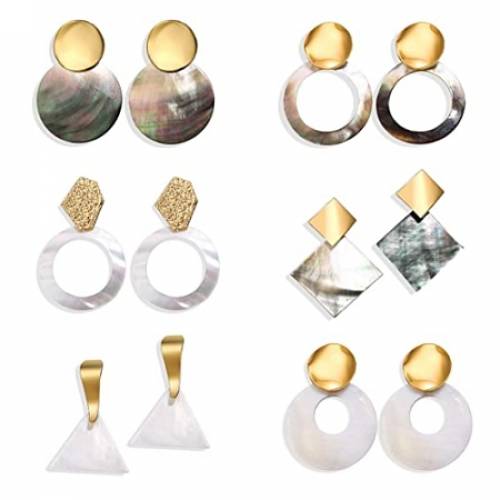 SUNNYCLUE DIY Earring Making Kits - with Brass Stud Earring Findings - Shell Pendants - Mixed Shapes - Golden