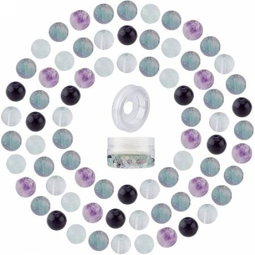 SUNNYCLUE DIY Stretch Bracelets Making Kits - include Natural Fluorite Round Beads - Elastic Crystal Thread - Beads: 6~65mm - Hole: 08~1mm; 200pcs/box
