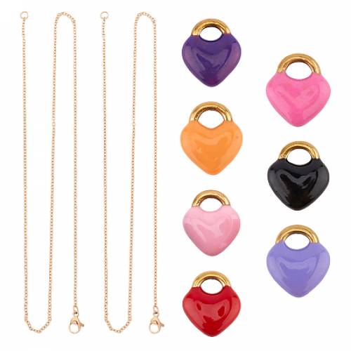 Unicraftale DIY Valentine‘s Day Themed 304 Stainless Steel Necklaces Making Kits - include Link Chain Necklace Making & Heart Lock Charms - with...