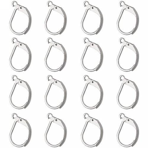 304 Stainless Steel Leverback Earring Findings - with Loop - Stainless Steel Color - 15x10x15mm - Hole: 15mm; 100pcs/box