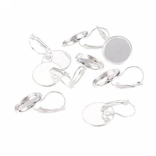 NBEADS 200 Pcs Brass Earring Components - Lead Free and Cadmium Free - Silver - 25x16mm; Tray: 14mm