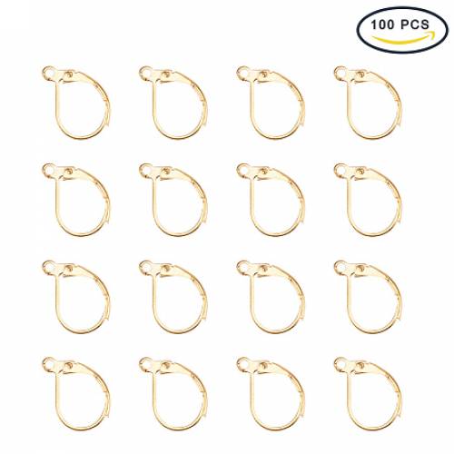 PandaHall Elite 100 Pcs 15x10mm Brass Earring Components Golden Lever Back Hoop Earrings Lead Free and Cadmium Free for Jewelry Making Findings