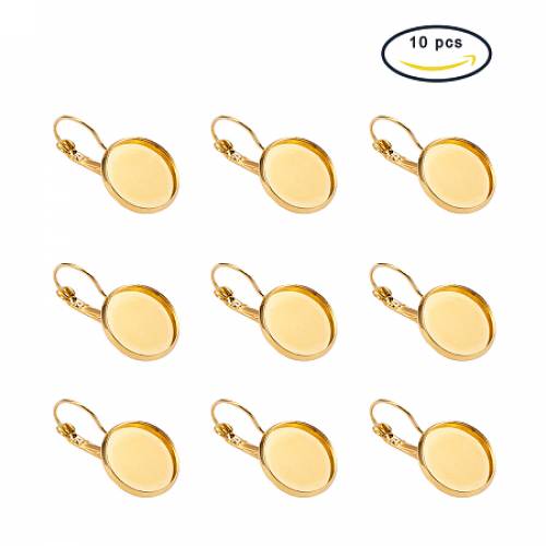 PandaHall Elite 10Pcs Size 25x18mm Golden Brass Earring Components with Trays for Jewelry Making Lead and Cadmium Free