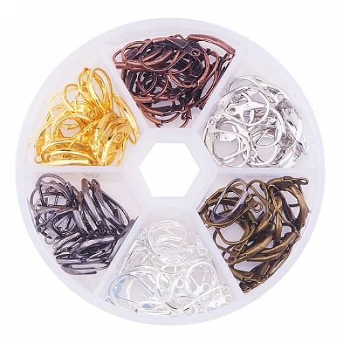 PandaHall Elite 15mm Brass Lever Back Earring Hoops 6 Colors Earring Supplies for Jewelry Making - about 120pcs/box