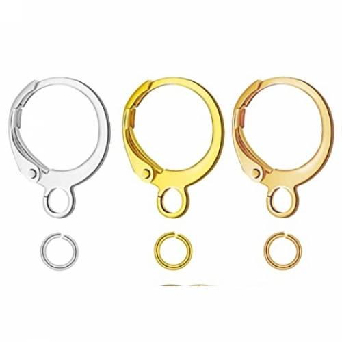 SUNNYCLUE 304 Stainless Steel Leverback Earring Findings - with Loop and Jump Rings - Mixed Color - 145x125x2mm - Hole: 12mm - 90pcs/box