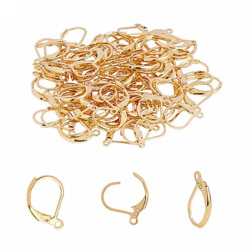 Unicraftale 304 Stainless Steel Leverback Earring Findings - with Loop - Golden - 15x10x2mm - Hole: 14mm; Pin: 1x08mm; 80pcs/box