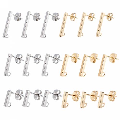UNICRAFTALE 304 Stainless Steel Stud Earring Findings - Rectangle - with 36PCS Ear Nuts - Golden & Stainless Steel Color - 10~20x2mm - Hole: 16~18mm...