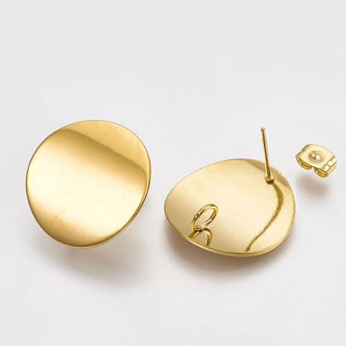 UNICRAFTALE 304 Stainless Steel Stud Earring Findings - with Loop - Curved - Flat Round - Golden - 20mm - Hole: 3mm; Pin: 08mm - 20pcs/box