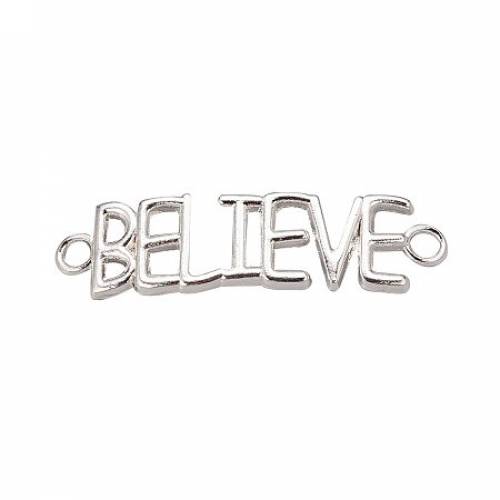 NBEADS 10 PCS Silver Color Alloy Word Letter Links - BELIEVE Bracelet Necklace Charm Connector Pendant for DIY Jewelry Making Crafts