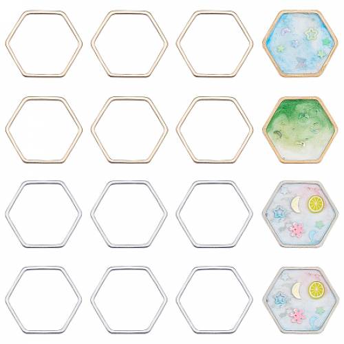 Olycraft Brass Linking Rings - Hexagon - Platinum & Golden - 22x225x1mm; 160pcs/box