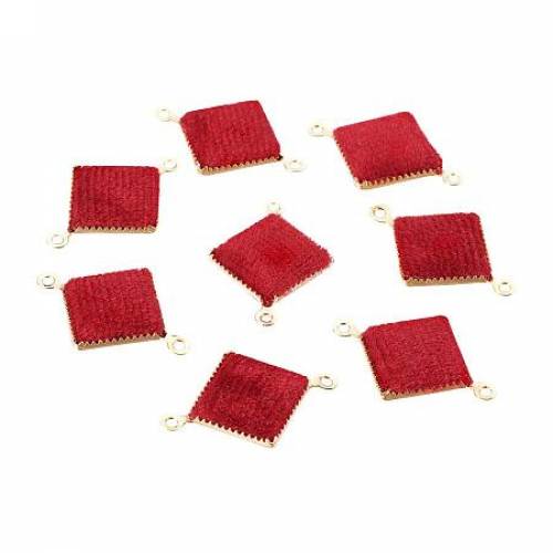 PandaHall Elite 10pcs Gold Plated Square Brass Links with Red Velvet Connectors Charms Pendants DIY Earring Jewelry Making Findings