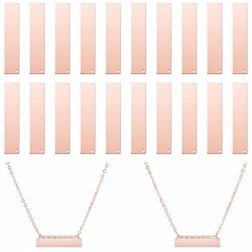 PANDAHALL ELITE Brss Links Connectors - Stamping Blank Tag - Rectangle - Rose Gold - 34x7mm - 20pcs/box