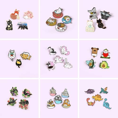 3~5PCS Set Brooch Cat Fox Snake Dinosaur Animal Enamel Pins for Backpacks Lapel Pin Cute Metal Badge Jewelry Gfit 2021 Wholesale
