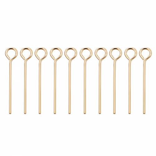BENECREAT 300PCS Real Gold Plated Eye Pins 21 Gauge Eye pins for DIY Jewelry Making Findings - 20mm (08