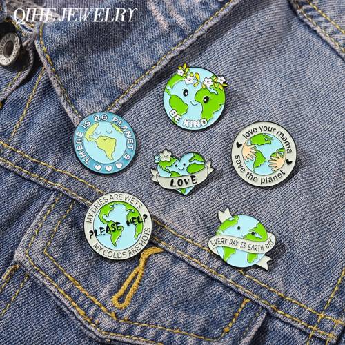Green Earth Enamel Pin Protect The Globe Ecology Metal Badge Hat Bag Lapel Clothes Jewelry Women Kids Gift Custom Wholesale