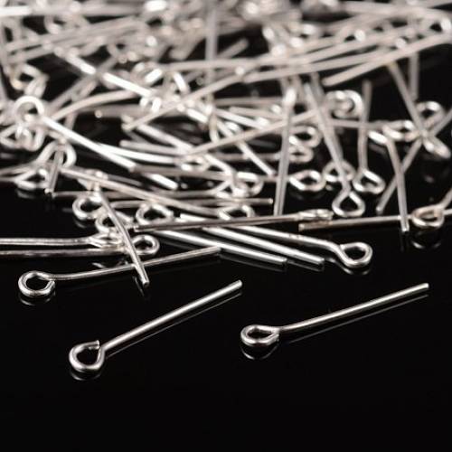 NBEADS 1000g Silver-color Iron Eyepins - Size: about 18cm long - 07mm thick - hole: about 2mm - about 16000pcs/1000g