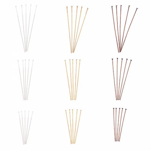 PandaHall Elite About 300pcs 3 Size Gold Silver & Red Copper Iron Headpins Jewelry Making Findings (50mm - 60mm - 70mm)
