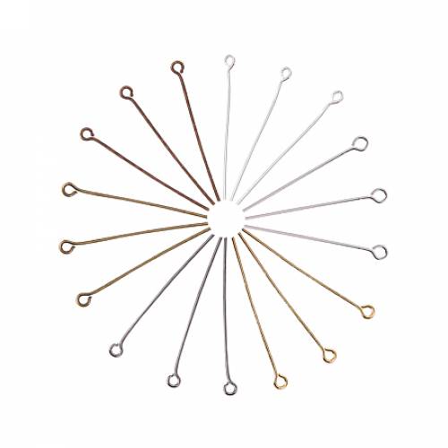 PandaHall Elite Brass Eyepins Open Eye Pins Sets Lots for Beads Jewelry Making Size 35x07mm in 6 Mixed Colors - about 600pcs/box