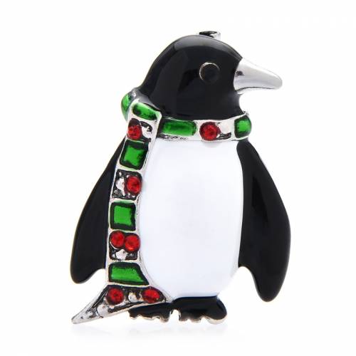 Wuli&baby Cute Enamel Penguin Brooch Wearing Multicolor Rhinestone Scarf Animal Brooch Pins For Women Winter Jewelry Gift