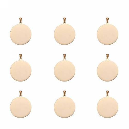 ARRICRAFT 10 Pcs 304 Stainless Steel Charms Flat Round Blank Stamping Tag Pendants Sets for Bracelet Earring Pendant Charms Size 33x30x1mm Golden