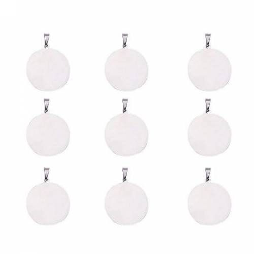 ARRICRAFT 10 Pcs 304 Stainless Steel Flat Round Blank Stamping Tag Pendants Charms 33x30x1mm Jewelry Making