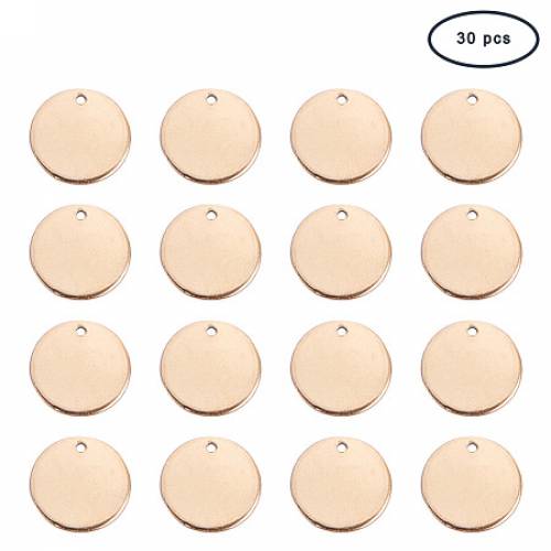 PandaHall Elite 30 Pcs 304 Stainless Steel Flat Round Blank Stamping Tag Pendants Charms Diameter 15mm for Jewelry Making Golden
