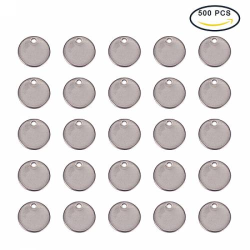PandaHall Elite 304 Stainless Steel Flat Round Blank Stamping Tag Pendants Size 10x06mm for Jewelry Making - about 200pcs/box