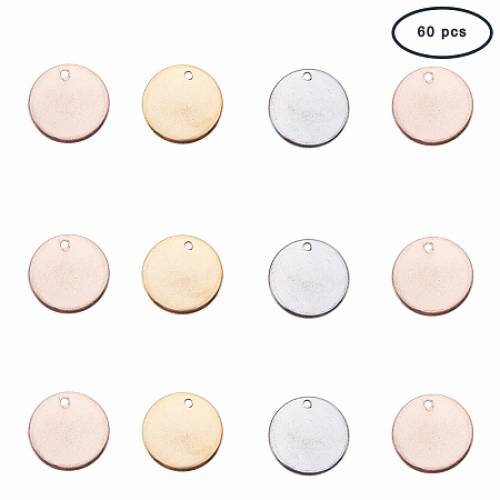 PandaHall Elite 60 Pcs 304 Stainless Steel Flat Round Blank Stamping Tag Pendants Charms Diameter 15mm for Jewelry Making 3 Colors
