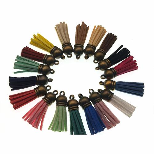 10 Pcs 38mm Antique Bronze Cap Suede Faux Leather Tassel For Keychain Cellphone Straps Jewelry Summer DIY Pendant Charms Finding