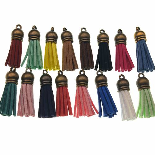 10pcs 39mm Suede Tassels Charm KeyChain Faux Suede Leather Tassel With Metal Bronze Cap for DIY Jewelry Making Materials Z1037