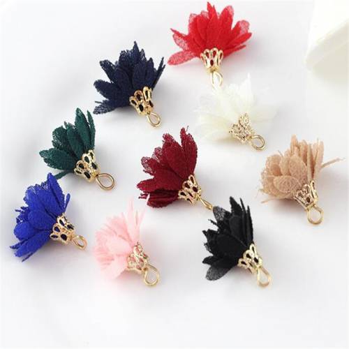 20pcs/lot 15mm mini silk flower tassel for earrings jewelry making diy charm fabric tassel gold cap jewelry findings accessories