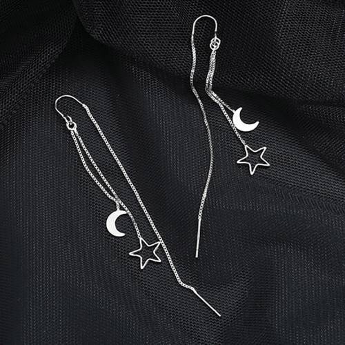 Simple Moon Star Long Chain Earrings For Women Shine Crescent Geometric Tassel Piercing Earring Party Jewelry Hollowed Ear Line