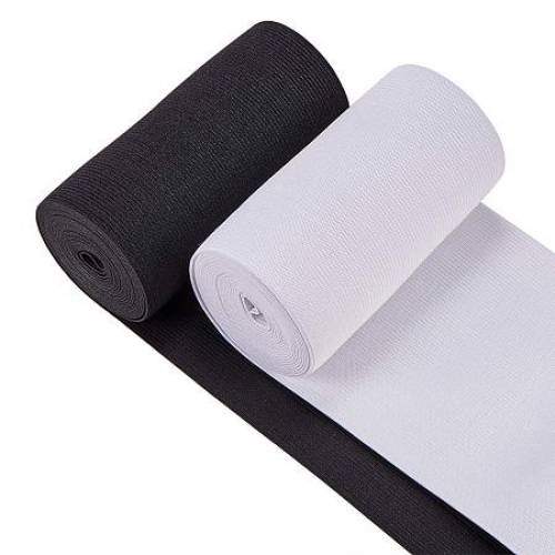 BENECREAT 6 Yards 472-Inch Wide Elastic Band Heavy Stretch High Elasticity Knit for Sewing (3 Yards/Roll - White & Black)